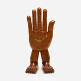Hand Foot clock by Pedro Friedeberg, c. 1975, carved mahogany, sold Jul 2022