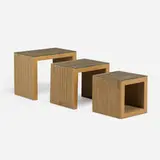 Frank Gehry, Easy Edges nesting tables, set of three, c. 1999, cardboard, Masonite, glass