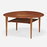 Coffee table by Peter Hvidt & Orla Mølgaard-Nielsen, c. 1955, teak, cane, brass, sold Jul 2022
