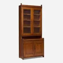Martin Nyrop, Cabinet with hutch, c. 1920, pine, glass, patinated steel