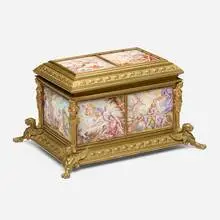 Neoclassical, Table casket, gilt brass, enamel on copper, felt