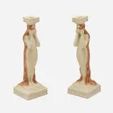 Rare production candlesticks with nude maidens, pair by Louise Abel for Rookwood Pottery, sold Nov 2025