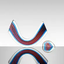 Blue/Magenta Mobile Arc by Harvey Littleton, 1988, barium/potash glass with multiple cased overlays of Kugler color, sold Jun 2016
