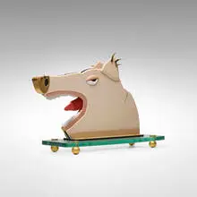Dan Dailey, Hog, 1984, Vitrolite, polished plate glass, gold-plated brass, vitreous enamel