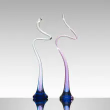 Blue/Magenta Sliced Implied Movement by Harvey Littleton, 1987, barium/potash glass with multiple cased overlays of Kugler color, sold Jun 2016