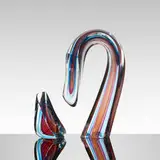 Harvey Littleton, Blue/Magenta Sliced Descending Form, 1987, barium/potash glass with multiple cased overlays of Kugler color