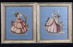 Turner, Untitled, lithograph pair victorian lady in pink