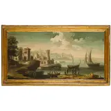 Vincenzo Re, Veduta costiera con vascelli, oil on canvas