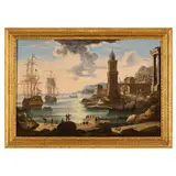 Orazio Grevenbroeck, Scena portuale con faro, oil on canvas