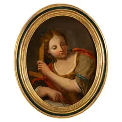 Allegoria dell'Architettura / Allegoria della Musica by Antonio Triva, oil on canvas ovale, offered Apr 2025