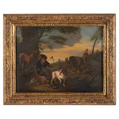 Adriaen de Gryeff, Il riposo del cacciatore / Il ritorno del cacciatore / Firmati in basso a sinistra, oil on panel