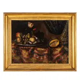 Carlo Manieri, Natura morta con frutti e tappeto, oil on canvas
