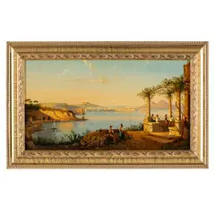 Achille Solari, attivo Napoli 1841/1867 / Veduta di Napoli dalla terrazza / Firmato Solari in basso a sinistra, oil on tavoletta