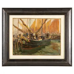 Luigi Pagan, Chioggia 1907 - 1980 / Mattino laborioso, Chioggia / Firmato L Pagan in basso a sinistra, oil on panel
