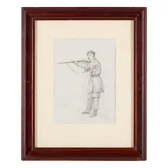 Filippo Palizzi, Vasto, 1818 - Napoli, 1899 / Ritratto di cacciatore / Firmato Fil Palizzi in basso a destra, pencil on paper