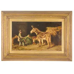 Giovanni Costa, Roma, 1826 - Marina di Pisa, 1903 / Interno di stalla / Firmato G Costa in basso a sinistra, oil on canvas