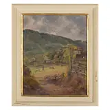 Oreste Paltrinieri, Verona 1873 - Viareggio 1966 / Contadini nei campi / Firmato O Paltrinieri in basso a destra, oil on panel