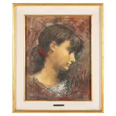 Francesco Falcone, Chiavari 1892 - 1978 / Profilo di bambina / Firmato F Falcone in basso a destra, mixed media on paper