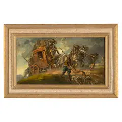 Mattia Traverso, Genova 1885 - 1956 / Carrozza e cavalli / Firmato Mattia Traverso in basso a destra, oil on canvas