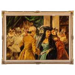 Cosimo Privato, Venezia 1889 - 1971 / Festa di carnevale / Firmato C Privato in basso a destra, oil on masonite