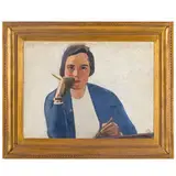 Eleonora Panzeri, Milano, 1896 - 1976 / Ritratto di donna che disegna / Firmato E Panzeri e data 1933 in basso a destra, oil on canvas applicata masonite