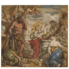 FILIPPO GHERARDI / Ercole e le Esperidi by Giovanni Coli, tempera on paper applicata on canvas, offered Apr 2025