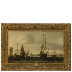 Willem van Diest, Marina con vascelli / Siglata: W. V. D sul veliero al centro, oil on canvas
