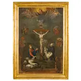 Crocifissione con la Vergine, Santa Caterina, San Domenico e i Misteri del Rosario by Vincenzo Spisanelli, oil on canvas, offered Apr 2025
