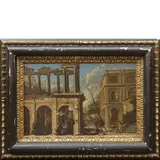 Ascanio Luciano, Paesaggio con capriccio architettonico e Natività, oil on canvas