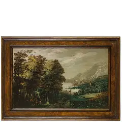Frederik van Valckenborch, Paesaggio fluviale con cacciatori, oil on panel