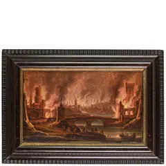 Incendio di città by Giovanni Grevenbroeck detto Il Solfarolo, oil on canvas, offered Apr 2025