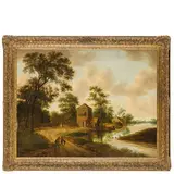 Pieter van Asch, Paesaggio fluviale con figure / Siglata: P. v. As in basso a sinistra, oil on panel