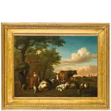 Jan van Gool, Paesaggio con pastori a riposo / Firmato in basso a sinistra: J.V.Gool, oil on panel
