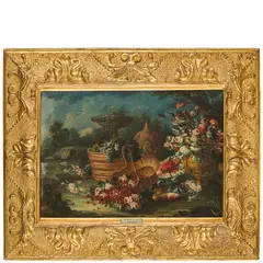 Natura morta con fiori, piatto e otre by Francesco Lavagna, oil on canvas, offered Apr 2025