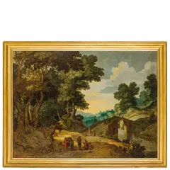 Jan Wildens, Paesaggio con viandanti e ponte, oil on canvas