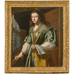 Carlo Sellitto, Ritratto di Adriana Basile in veste di Santa Cecilia, oil on canvas