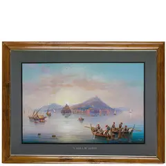 Gioacchino La Pira, attivo a Napoli tra 1839/1870 / L'isola di Ischia / Firmato La Pira in basso a destra, gouache on paper