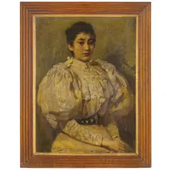 Egisto Lancerotto, Noale 1847 - Venezia 1916 / Ritratto di ragazza in abito bianco / Firmato Egisto Lancerotto in basso a sinistra, oil on canvas