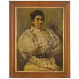 Egisto Lancerotto, Noale 1847 - Venezia 1916 / Ritratto di ragazza in abito bianco / Firmato Egisto Lancerotto in basso a sinistra, oil on canvas