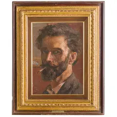 Lionello Balestrieri, Cetona 1872 - Napoli 1958 / Autoritratto, oil on cardboard