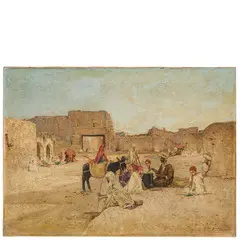 Maurice Bompard, Rodez, 1857 - Parigi, 1913 / L'ora del pranzo nell'oasi / Firmato Maurice Bompard, in basso a destra, oil on canvas