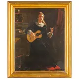 Giuseppe Barbaglia, Milano 1841 - Vedano al Lambro 1910 / Ragazza con chitarra / Monogramma GB in basso a sinistra, oil on canvas