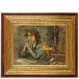 Alessandro Milesi, Venezia, 1856 - 1945 / Pensieri giovanili / Firmato A Milesi in basso a destra, oil on canvas