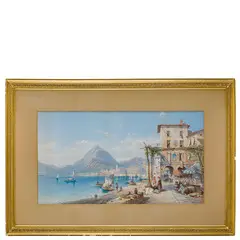 Thomas Charles Leeson Rowbotham, Dublino, 1823 - Londra, 1875 / Veduta del lago di Lugano / Firmato T L Rowbotham e datato 1866 in basso al centro, Acquarello su carta