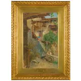 Ezechiele Acerbi, Pavia 1850 - 1920 / Ragazzo con cesto presso un rustico, oil on canvas