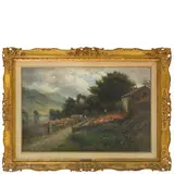Filippo Carcano, Milano, 1840 - 1914 / Paesaggio lacustre in primavera / Firmato F Carcano in basso a destra, oil on canvas
