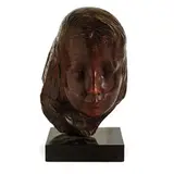 Francesco Falcone, Chiavari 1892 - 1978 / Testa di ragazza orientale / Firmato F Falcone e datato 920 sulla base, Scultura in legno