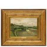 Lorenzo Delleani, Pollone, 1840 - Torino, 1908 / Paesaggio fluviale / Datato 3 6 96 in basso a destra, oil on panel