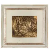 Gustave Courbet, Ornans 1819 - La Tour De Peliz 1877 / Il ritorno del capriolo al ruscello di Saint Fontaine / Firmato Gustave Courbet in basso a sinistra, ink and acquarello on paper