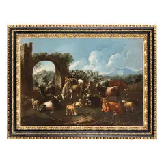 Cajetan Roos, Paesaggio con armenti e cascata, oil on canvas